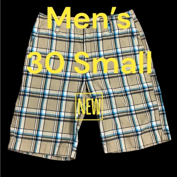 Men’s AEROPOSTALE 30 Small Shorts Chino Khakis Longer Length Plaid Khaki NWT - Picture 2 of 10